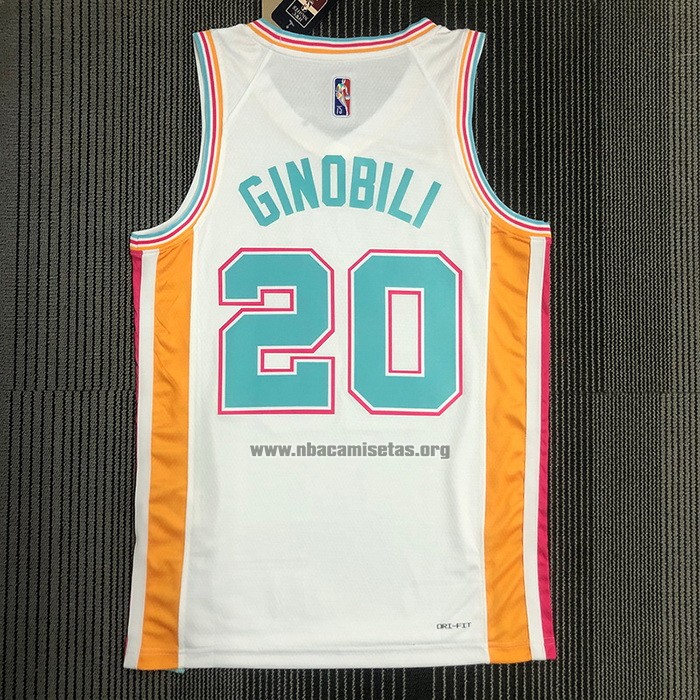 Camiseta San Antonio Spurs Manu Ginobili NO 20 Ciudad 2021-22 Blanco